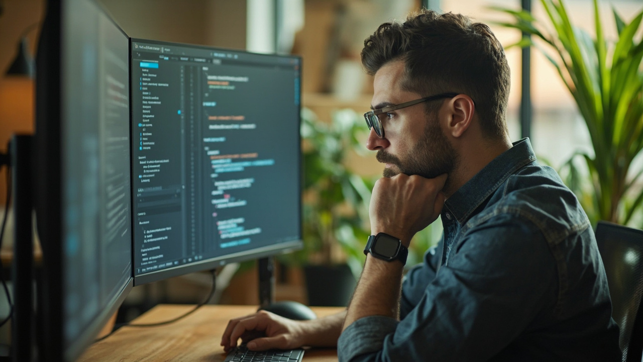 A real working moment illustrating the theme of an article about ai website builder. Wide 16:9 banner, one strong focal point, magazine editorial quality, authentic and unstaged.