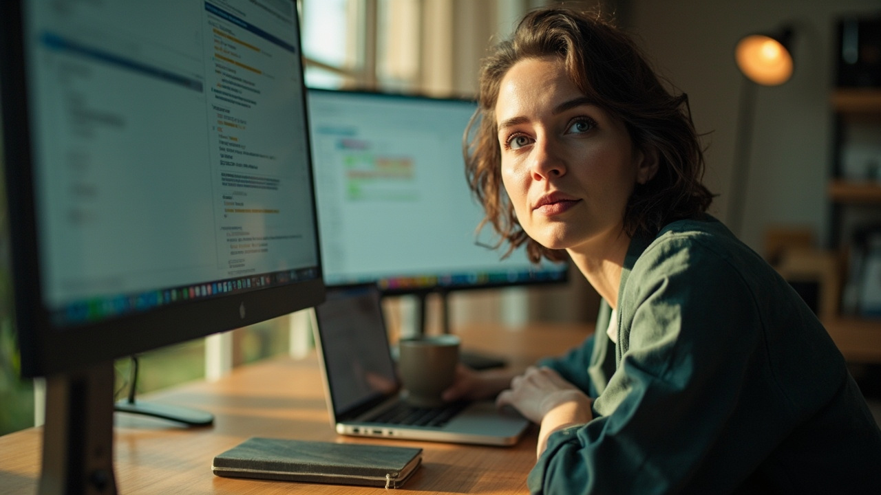 A real working moment illustrating the theme of an article about custom gutenberg block. Wide 16:9 banner, one strong focal point, magazine editorial quality, authentic and unstaged.