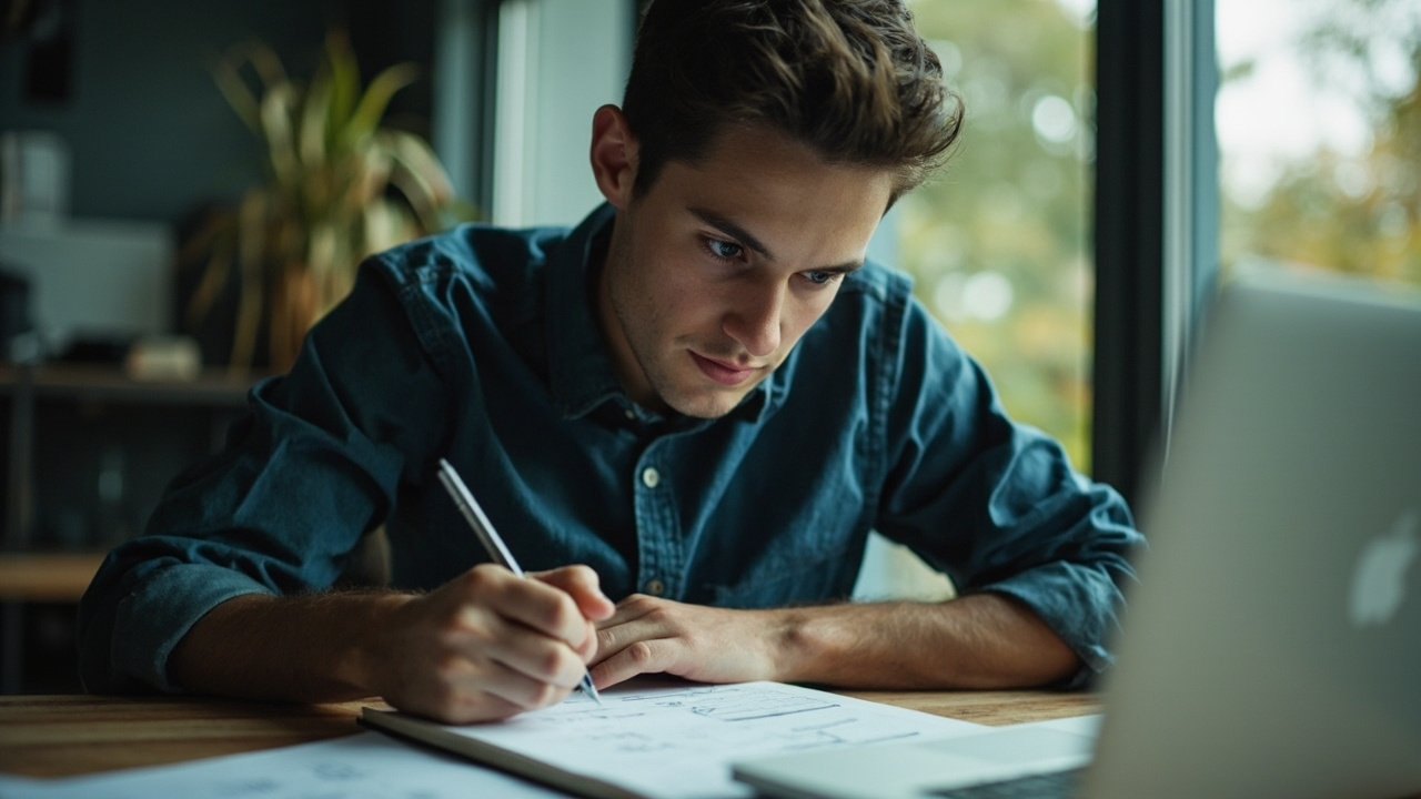 A real working moment illustrating the theme of an article about html template vs website builder. Wide 16:9 banner, one strong focal point, magazine editorial quality, authentic and unstaged.