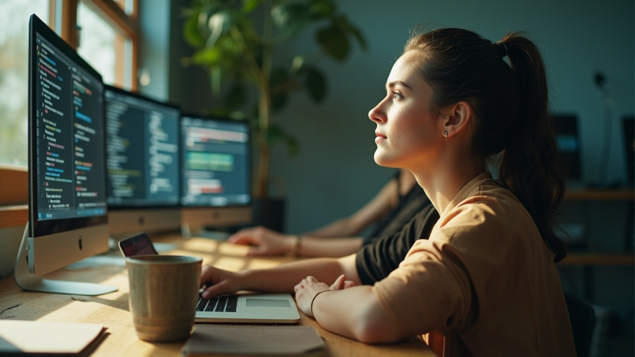 A real working moment illustrating the theme of an article about wordpress caching. Wide 16:9 banner, one strong focal point, magazine editorial quality, authentic and unstaged.