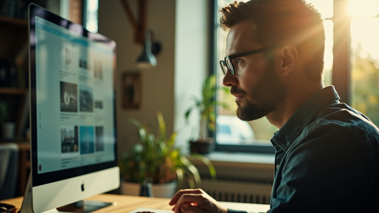 A real working moment illustrating the theme of an article about wordpress performance optimization. Wide 16:9 banner, one strong focal point, magazine editorial quality, authentic and unstaged.
