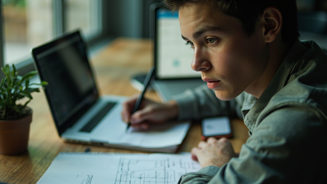A real working moment illustrating the theme of an article about landing page structure. Wide 16:9 banner, one strong focal point, magazine editorial quality, authentic and unstaged.