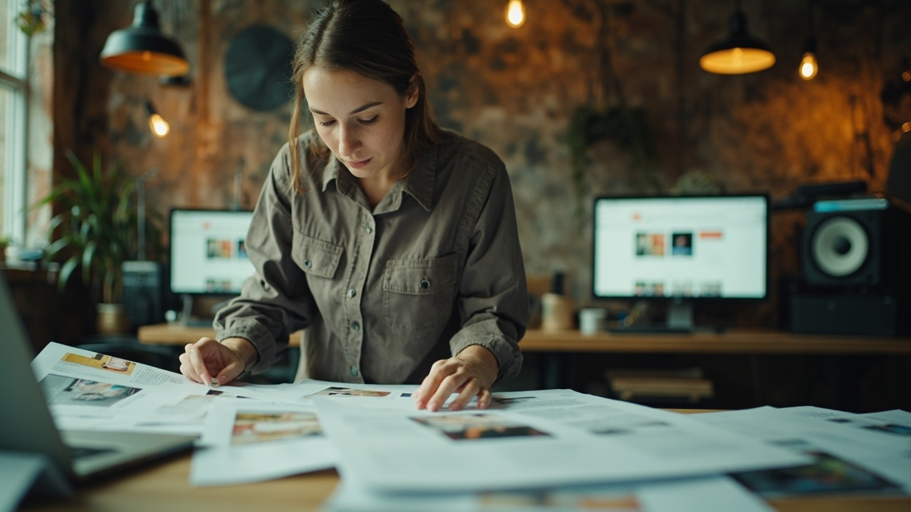 A real working moment illustrating the theme of an article about svg icons. Wide 16:9 banner, one strong focal point, magazine editorial quality, authentic and unstaged.
