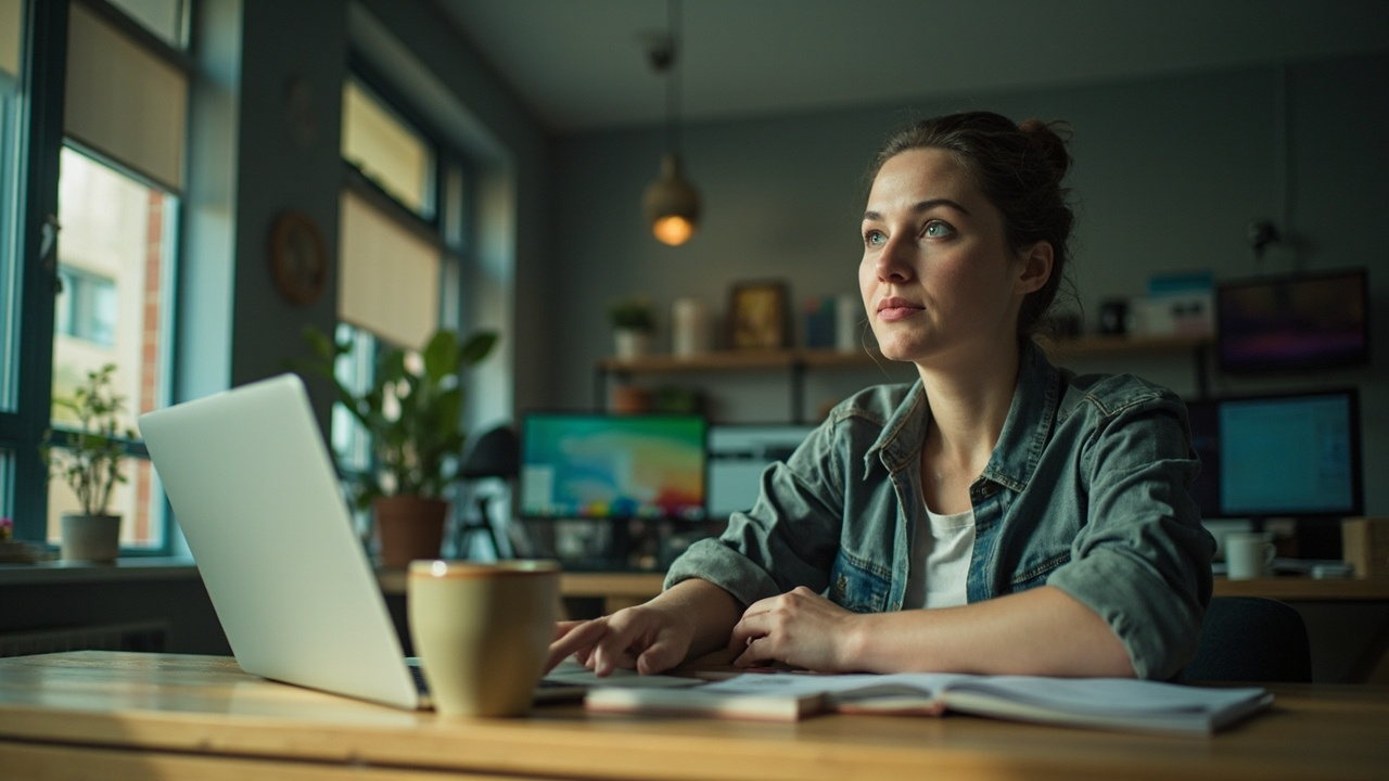 A real working moment illustrating the theme of an article about multipurpose wordpress theme. Wide 16:9 banner, one strong focal point, magazine editorial quality, authentic and unstaged.